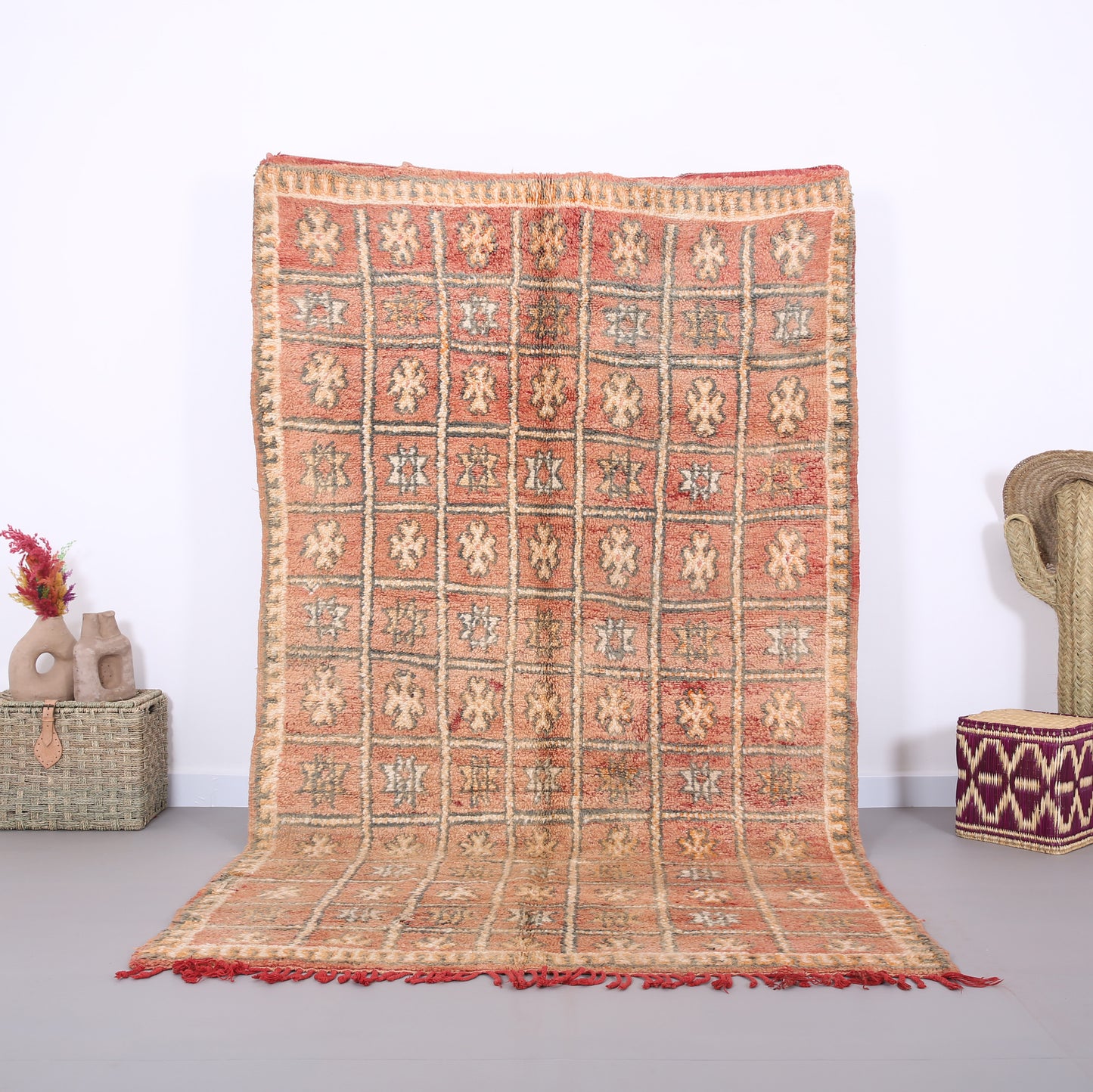 Vintage authentischer marokkanischer Boujaad-Teppich 5,4 FT x 9,6 FT - Vintage marokkanischer Teppich - handgemachter Teppich - Berberteppich - alter Boho-Teppich - antiker Teppich