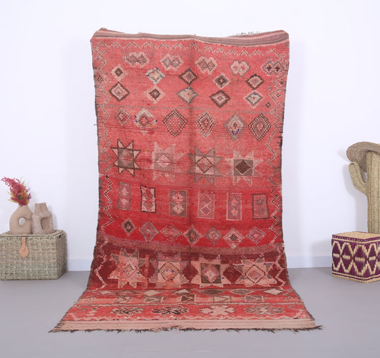 Red handmade moroccan rug 5 FT X 11 FT