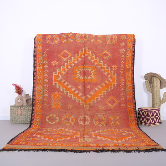 Oranger marokkanischer Vintage-Teppich 6,8 FT x 10,4 FT - marokkanischer Vintage-Teppich - handgemachter Wollteppich - 80er-Jahre-Teppich - alter Boho-Teppich - alter Tribal-Teppich