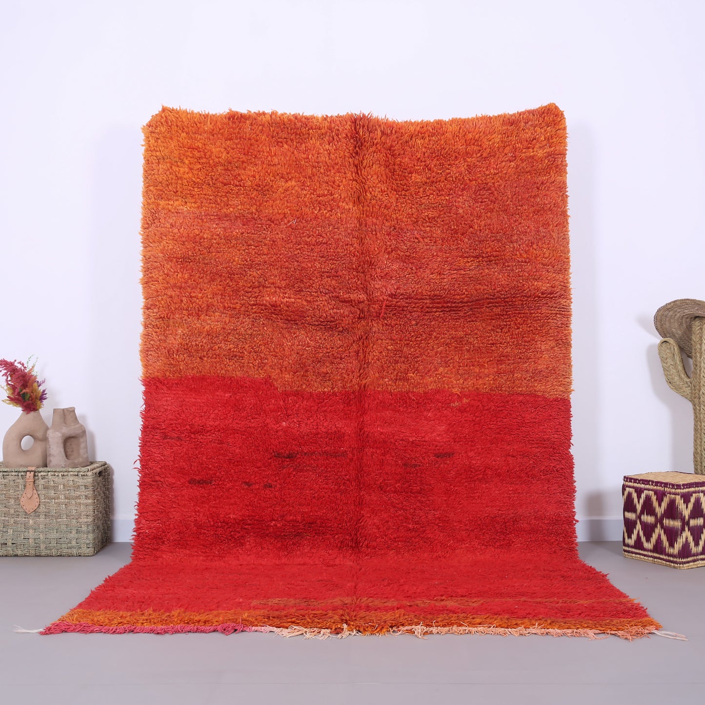 Roter und pfirsichfarbener marokkanischer Teppich 5,8 FT x 9,2 FT - marokkanischer Zottelteppich - Vintage-Tribal-Teppich - handgemachter Berberteppich - einzigartiger Vintage-Teppich - Boho-Teppich