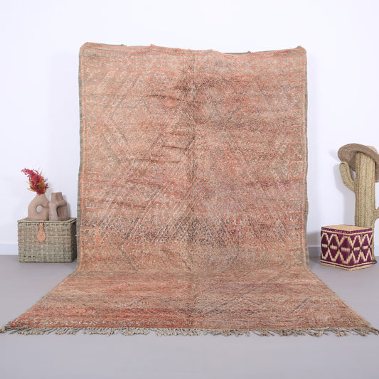 Vintage authentischer Beni Mguild Teppich 6,4 FT x 10,7 FT - pfirsichfarbener marokkanischer Teppich - handgemachter Tribal Teppich - marokkanischer 70er Jahre Teppich - handgefertigter Berberteppich