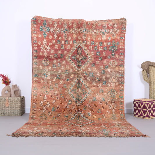 Wunderschöner pfirsichfarbener Boujaad-Teppich 5,7 x 9,1 Fuß - marokkanischer Vintage-Teppich - handgefertigter Teppich - marokkanischer Berber-Teppich - alter Boho-Teppich - Einzigartiger Teppich
