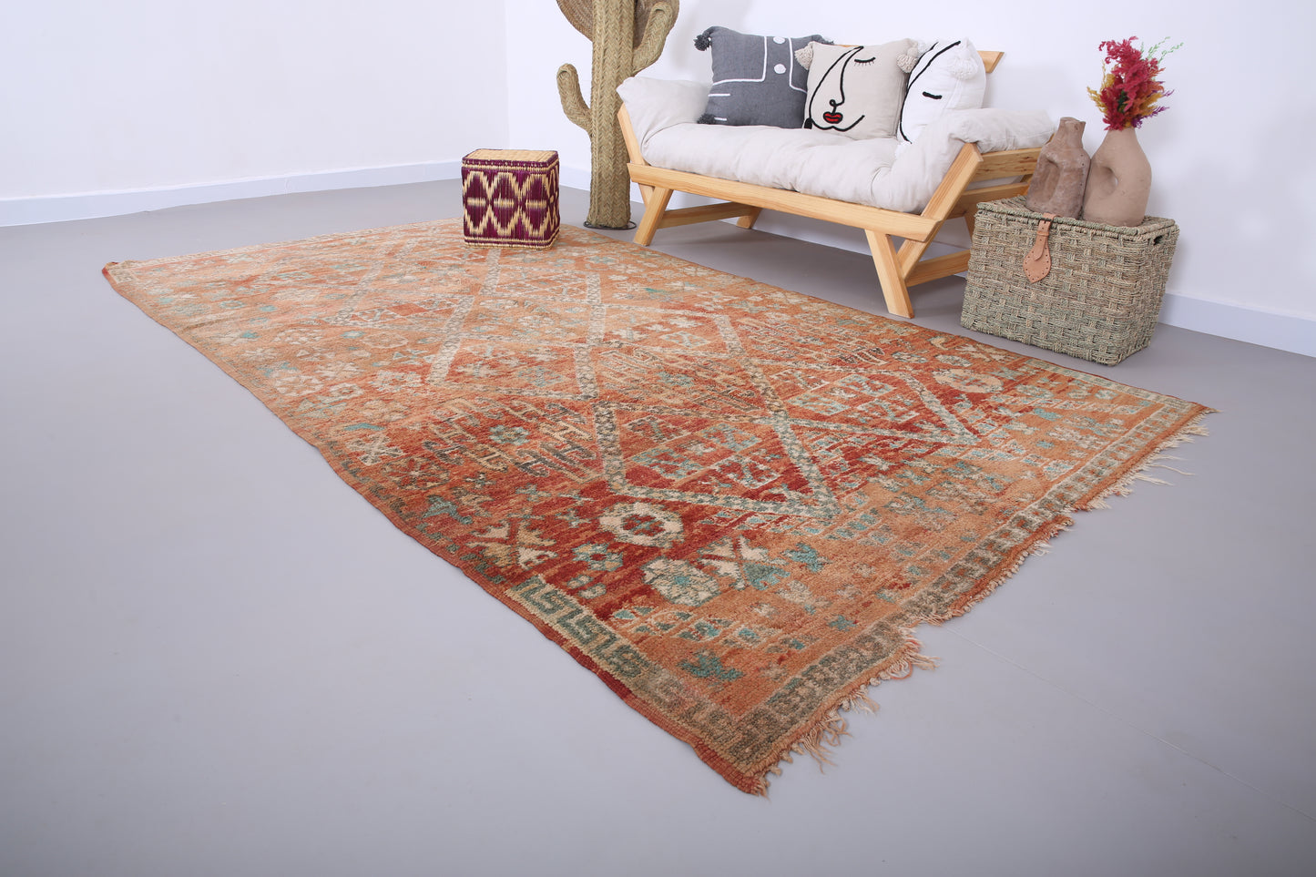 Vintage authentischer marokkanischer Boujaad-Teppich 5,6 FT x 10 FT - Vintage marokkanischer Teppich - handgemachter Teppich - Berberteppich - alter Boho-Teppich - antiker Teppich