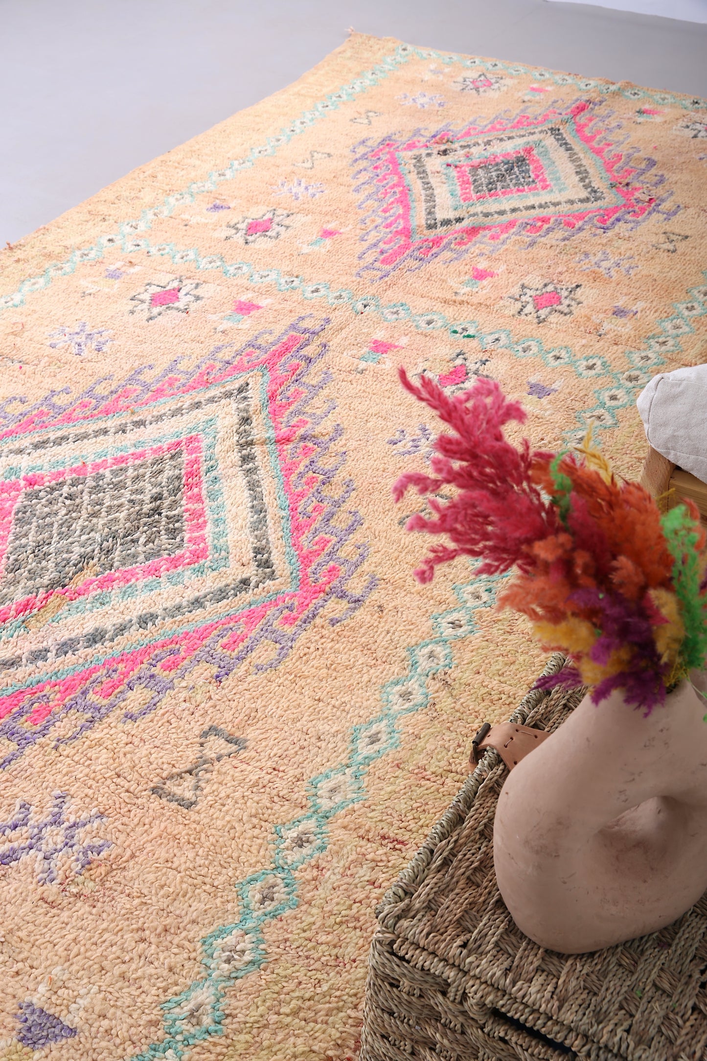 Vintage Boujaad Pfirsich Teppich 5,2 FT x 12 FT - Vintage marokkanischer Teppich - handgemachter Teppich - Berberteppich - alter Boho Teppich - Vintage Tribal Teppich
