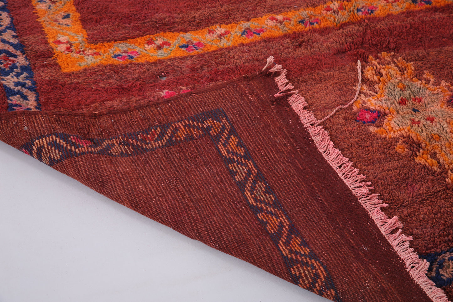Handgemachter marokkanischer Boujaad-Teppich, 1,93 m x 3,33 m, brauner Marokko-Teppich, Vintage-Tribal-Teppich, handgemachter Berber-Teppich, einzigartiger Vintage-Teppich