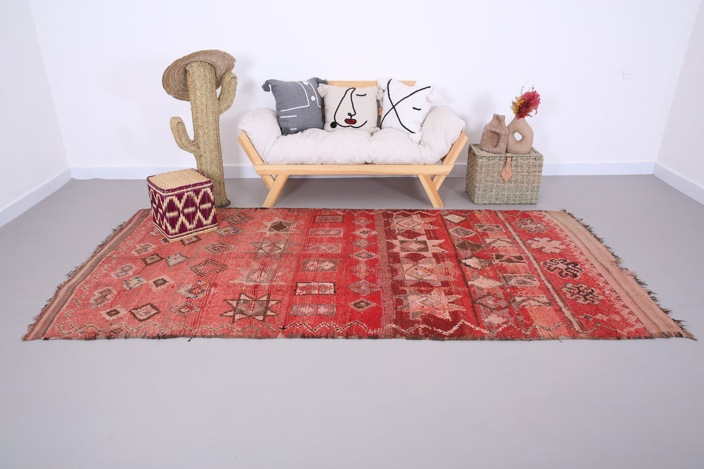 Red handmade moroccan rug 5 FT X 11 FT