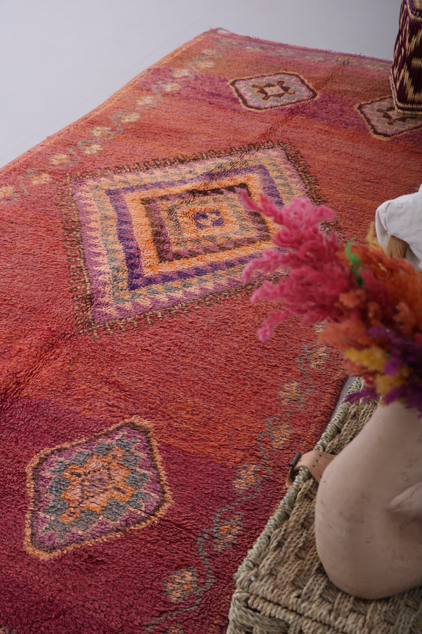 Handgemachter marokkanischer Läuferteppich 3,9 FT x 9,4 FT - roter Marokko Teppich - Vintage Tribal Teppich - handgemachter Berberteppich - alter Vintage Teppich - Boho Teppich