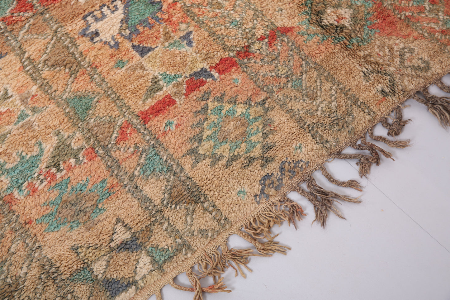 Pfirsichfarbener marokkanischer Boujaad-Teppich 6,4 x 11,2 Fuß - marokkanischer Vintage-Teppich - handgefertigter Teppich - Berberteppich - alter Boho-Teppich - Vintage-Tribal-Teppich