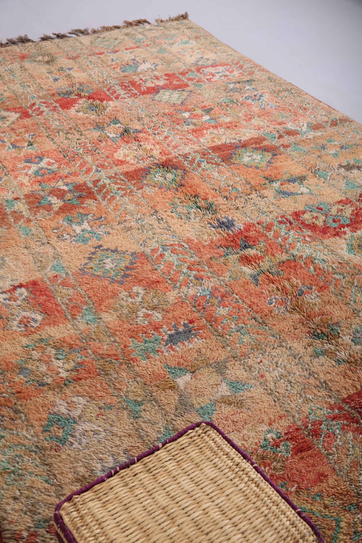 Pfirsichfarbener marokkanischer Boujaad-Teppich 6,4 x 11,2 Fuß - marokkanischer Vintage-Teppich - handgefertigter Teppich - Berberteppich - alter Boho-Teppich - Vintage-Tribal-Teppich
