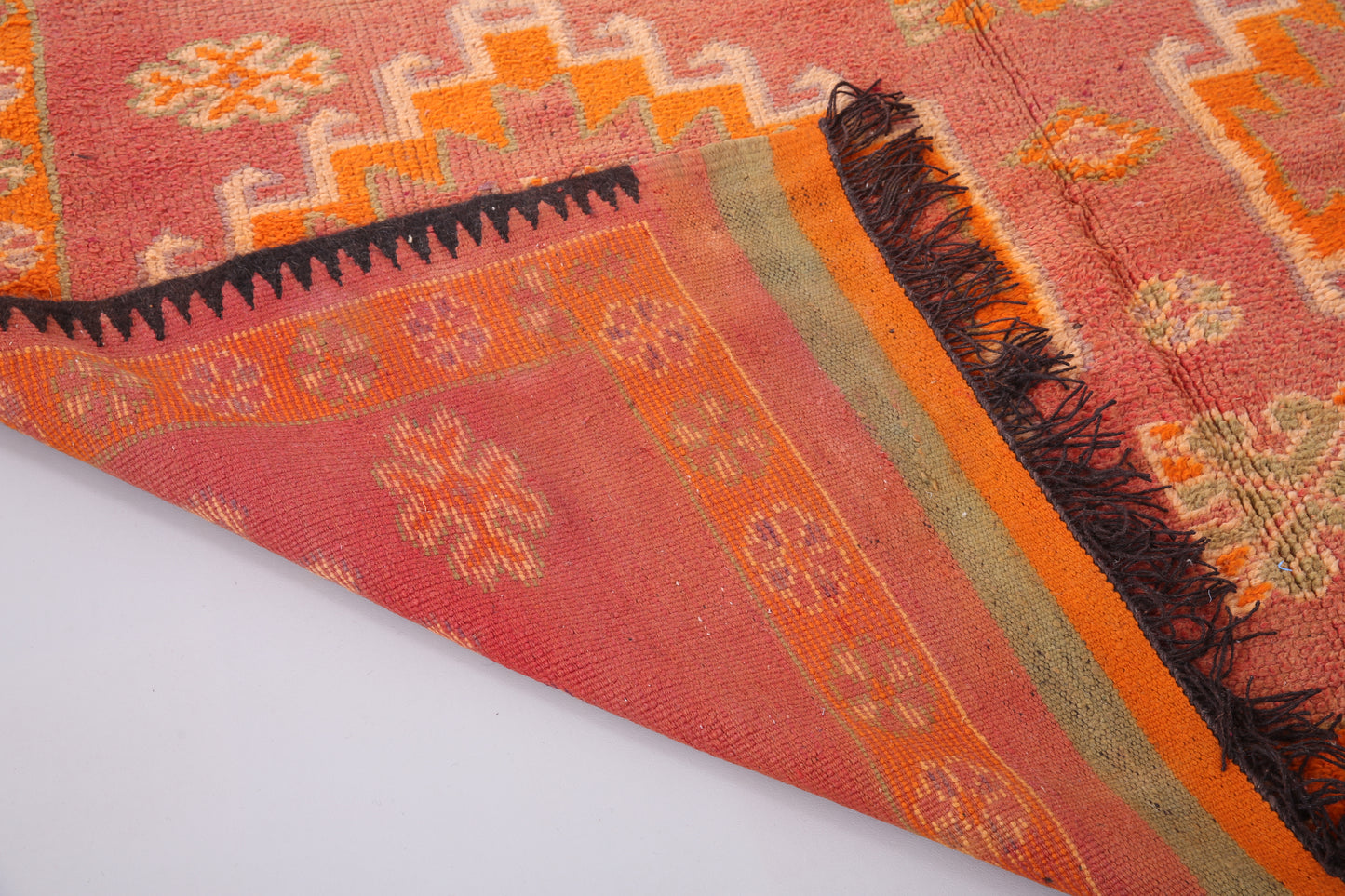 Oranger marokkanischer Vintage-Teppich 6,8 FT x 10,4 FT - marokkanischer Vintage-Teppich - handgemachter Wollteppich - 80er-Jahre-Teppich - alter Boho-Teppich - alter Tribal-Teppich