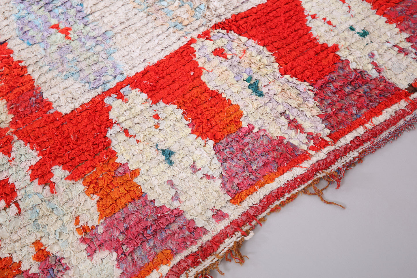 Vintage Boucherouite Teppich 3,9 FT x 9,1 FT - Vintage Marokkanischer Teppich - handgemachter Berberteppich - Teppich aus Stoffresten - Boho Teppich - bunter Teppich