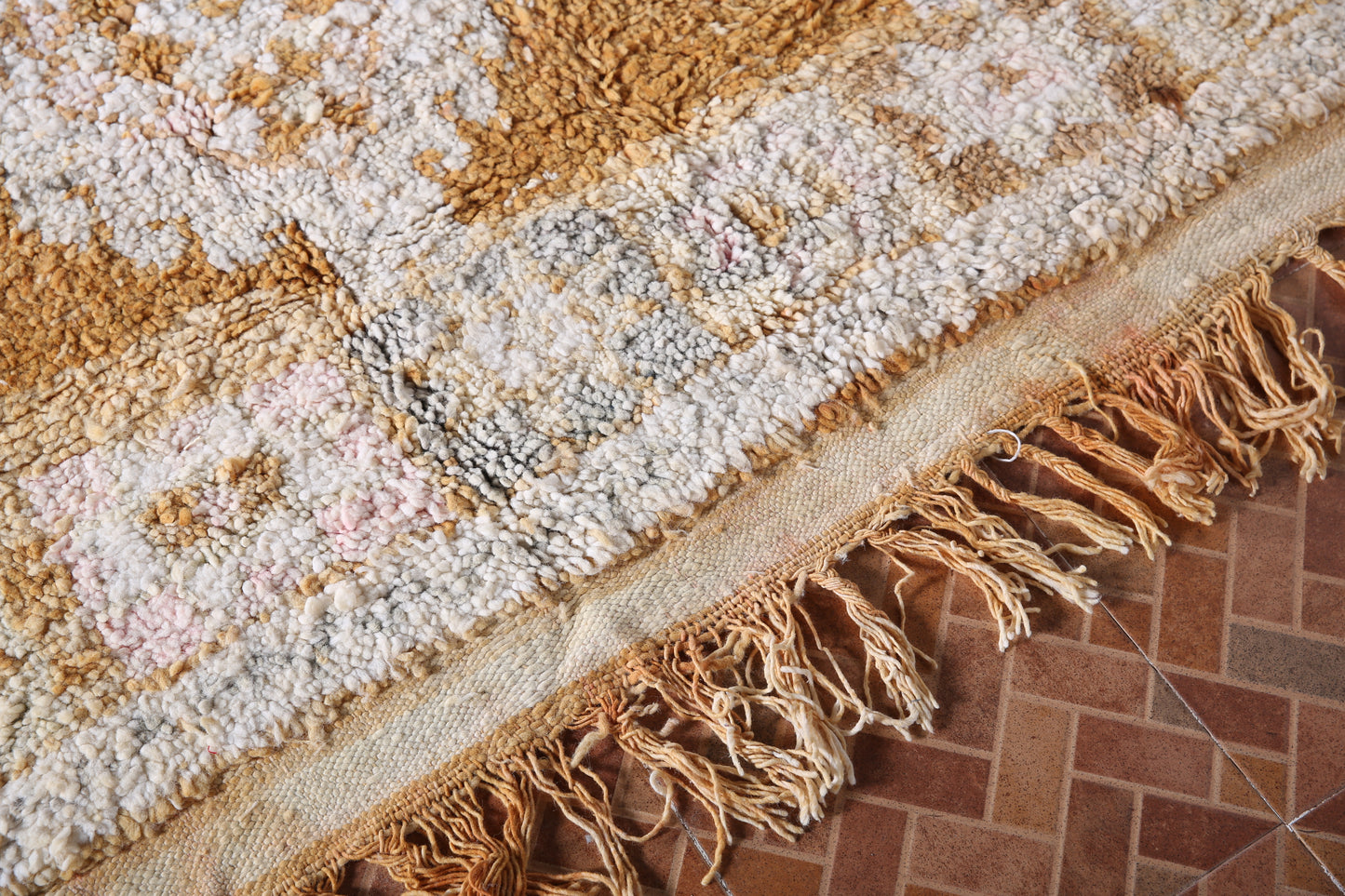 Marokkanischer Berberteppich 17,8 x 28,5 cm - marokkanischer Vintage-Teppich - handgemachter Teppich - Berberteppich - alter Boho-Teppich - gelber Unikat-Teppich