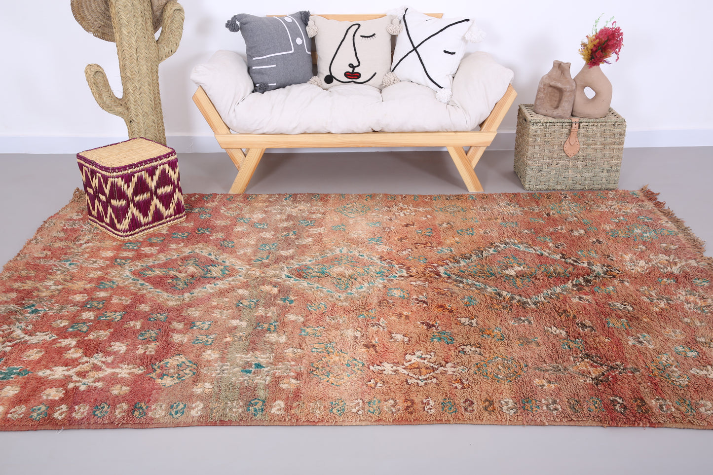 Wunderschöner pfirsichfarbener Boujaad-Teppich 5,7 x 9,1 Fuß - marokkanischer Vintage-Teppich - handgefertigter Teppich - marokkanischer Berber-Teppich - alter Boho-Teppich - Einzigartiger Teppich