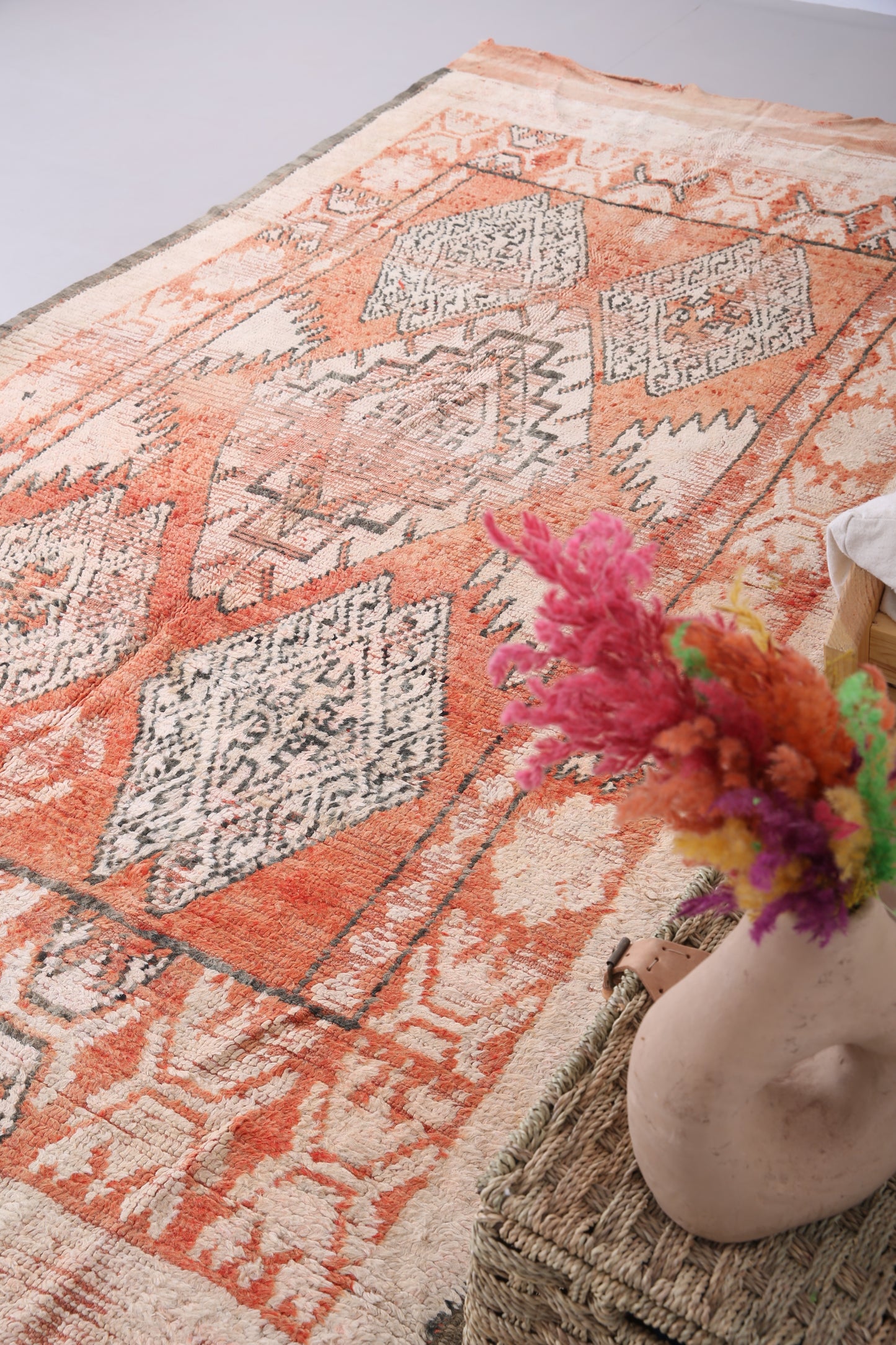 Vintage Boujaad blasser Teppich 5,2 FT x 12 FT - Vintage marokkanischer Teppich - pfirsichfarbener handgemachter Teppich - Berberteppich - alter Boho-Teppich - Vintage-Tribal-Teppich