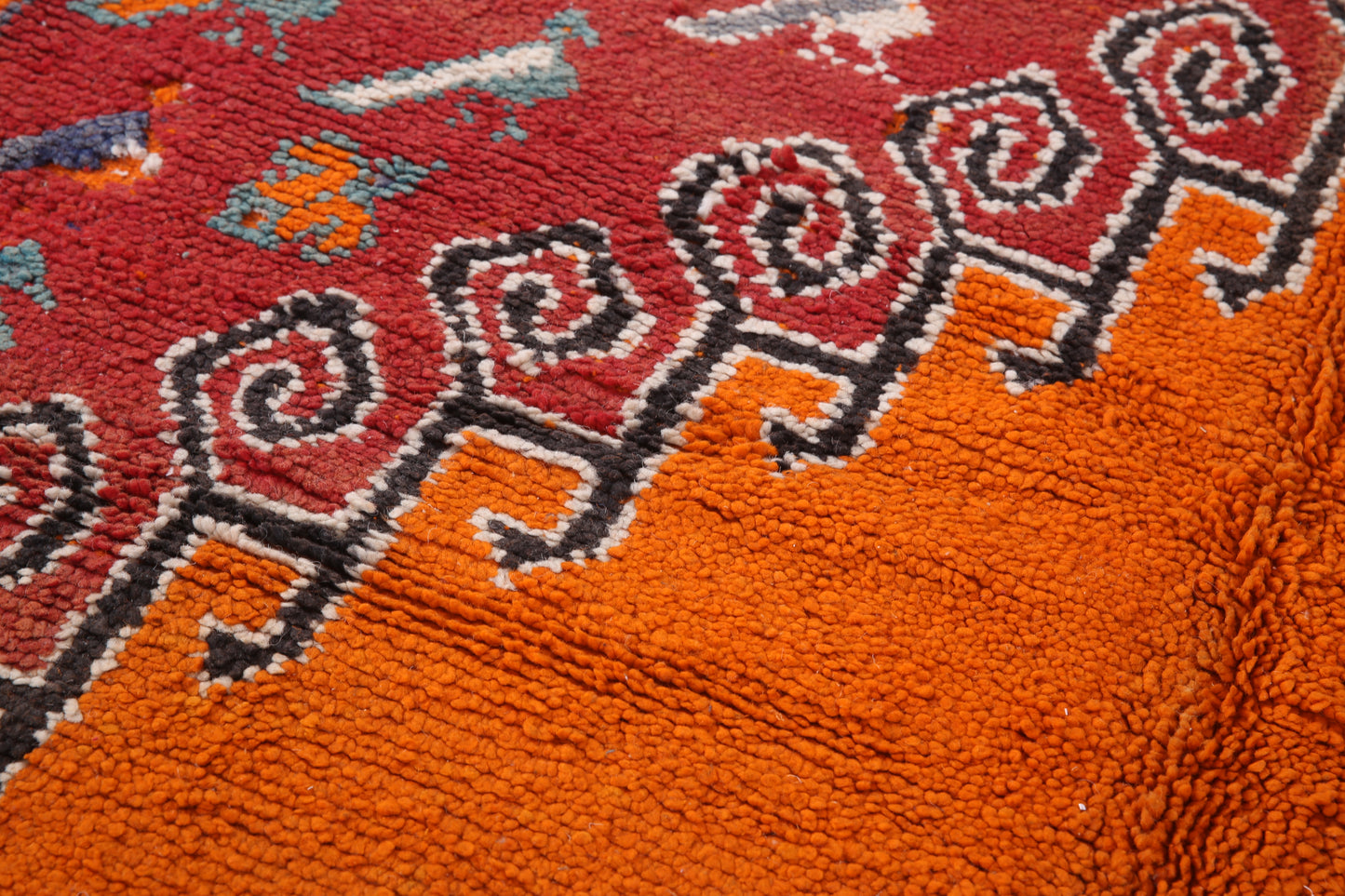 Vintage marokkanischer Teppich 5,8 FT x 10,2 FT - Vintage marokkanischer Teppich - handgemachter Wollteppich - 80er Jahre Teppich - alter Boho Teppich - oranger und roter Tribal Teppich