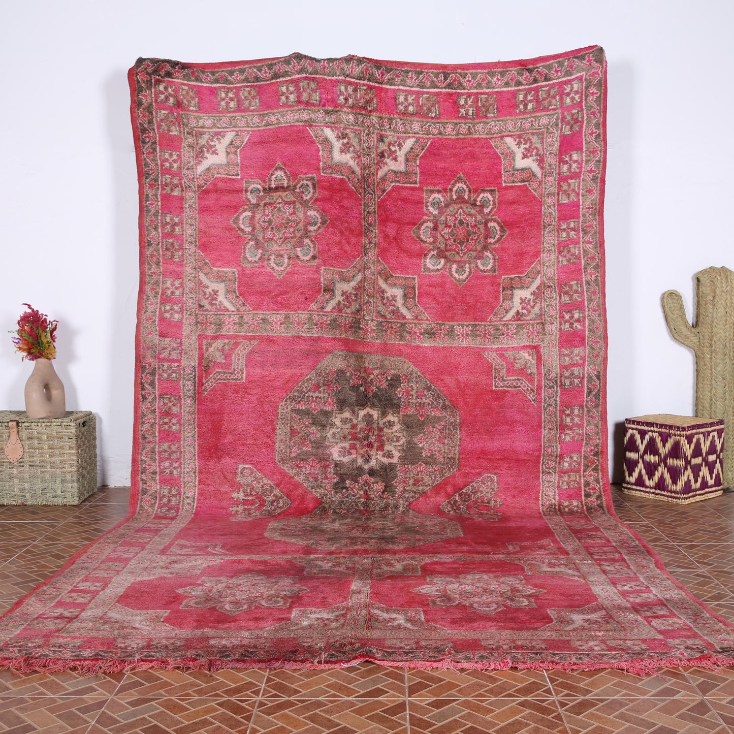 Rosa Vintage Boujaad Teppich 6,6 FT x 11 FT - Vintage marokkanischer Teppich - handgemachter Teppich - Berberteppich - alter Boho Teppich - Unikat Teppich - rosa Teppich