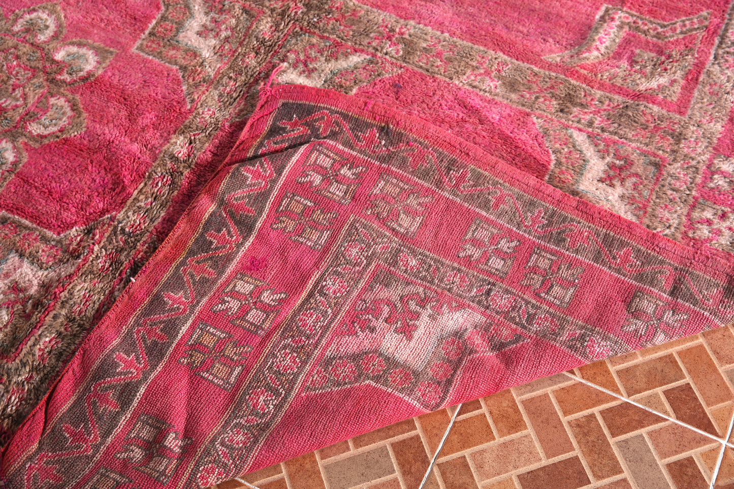 Pink vintage boujaad rug 6.6 FT X 11 FT