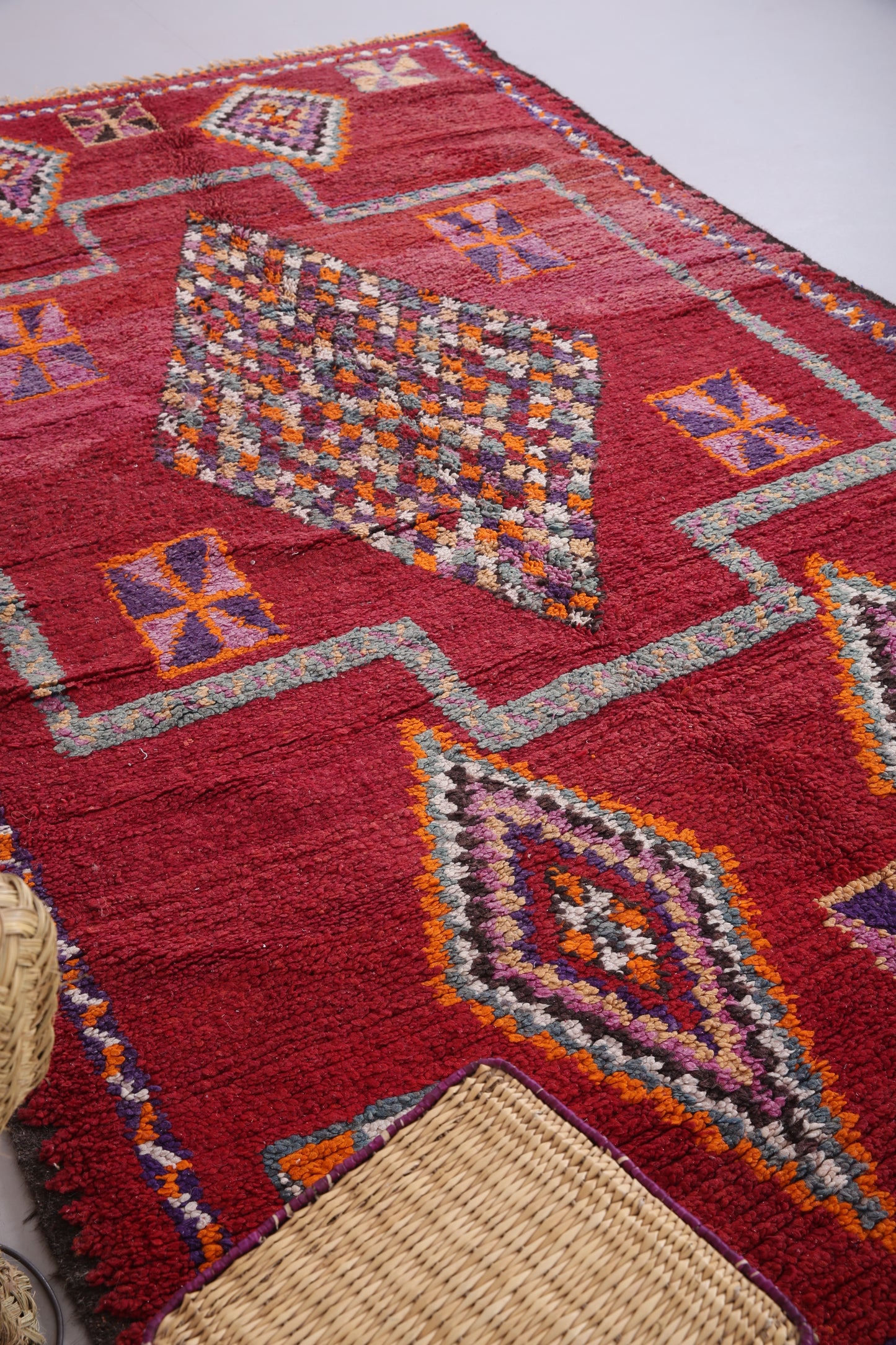 Red Vintage moroccan rug 6 FT X 11.2 FT