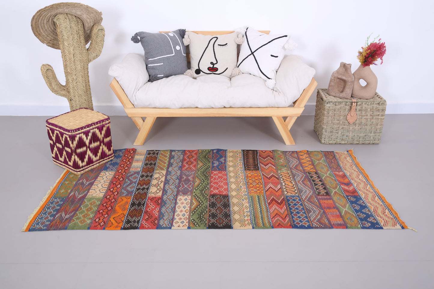 Marokkanischer handgewebter Berberteppich 3,2 FT x 7,1 FT - kleiner Berberteppich - kleiner marokkanischer Teppich - handgefertigter Berberteppich - Vintage marokkanischer Boho-Teppich