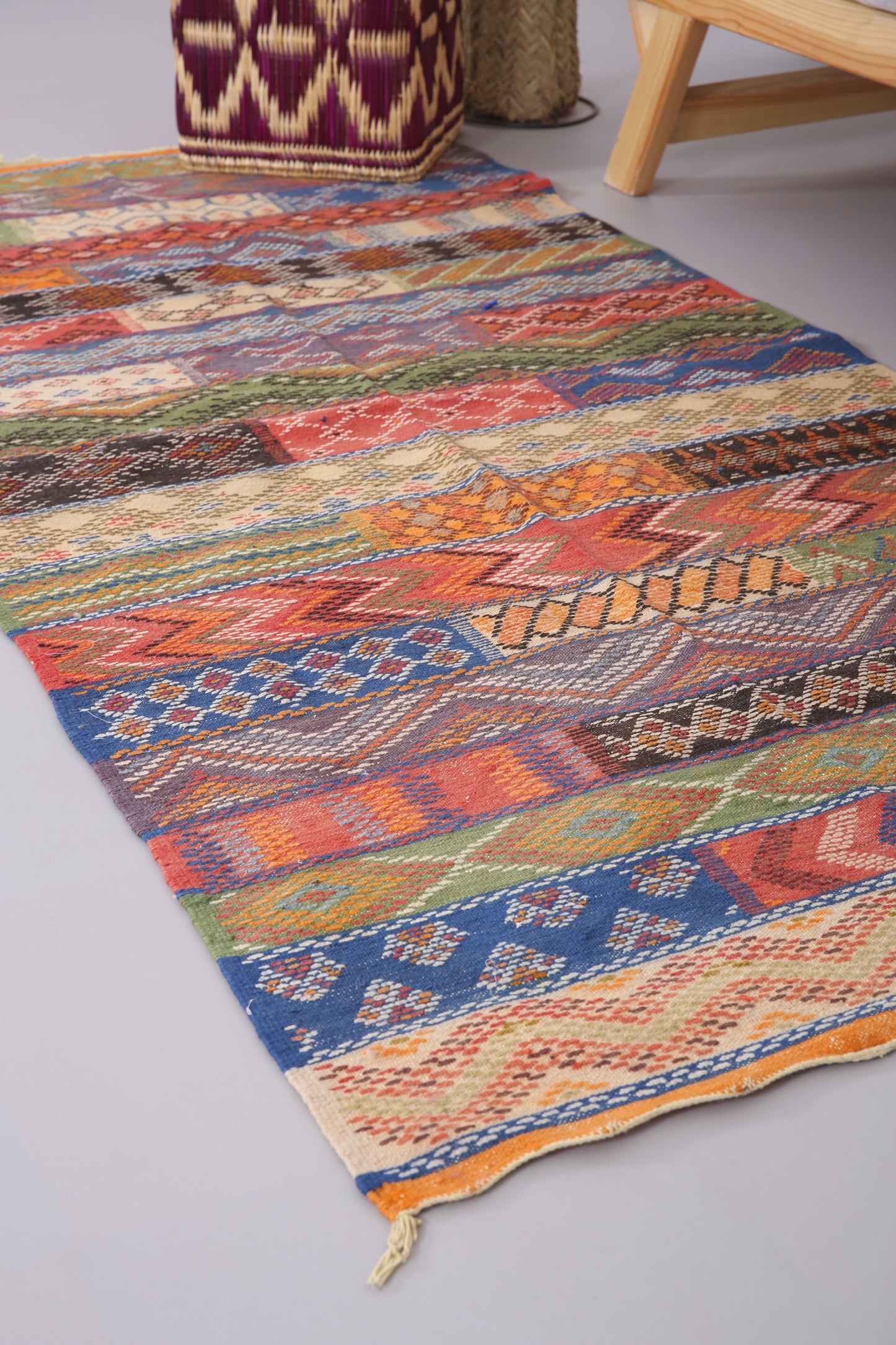Marokkanischer handgewebter Berberteppich 3,2 FT x 7,1 FT - kleiner Berberteppich - kleiner marokkanischer Teppich - handgefertigter Berberteppich - Vintage marokkanischer Boho-Teppich