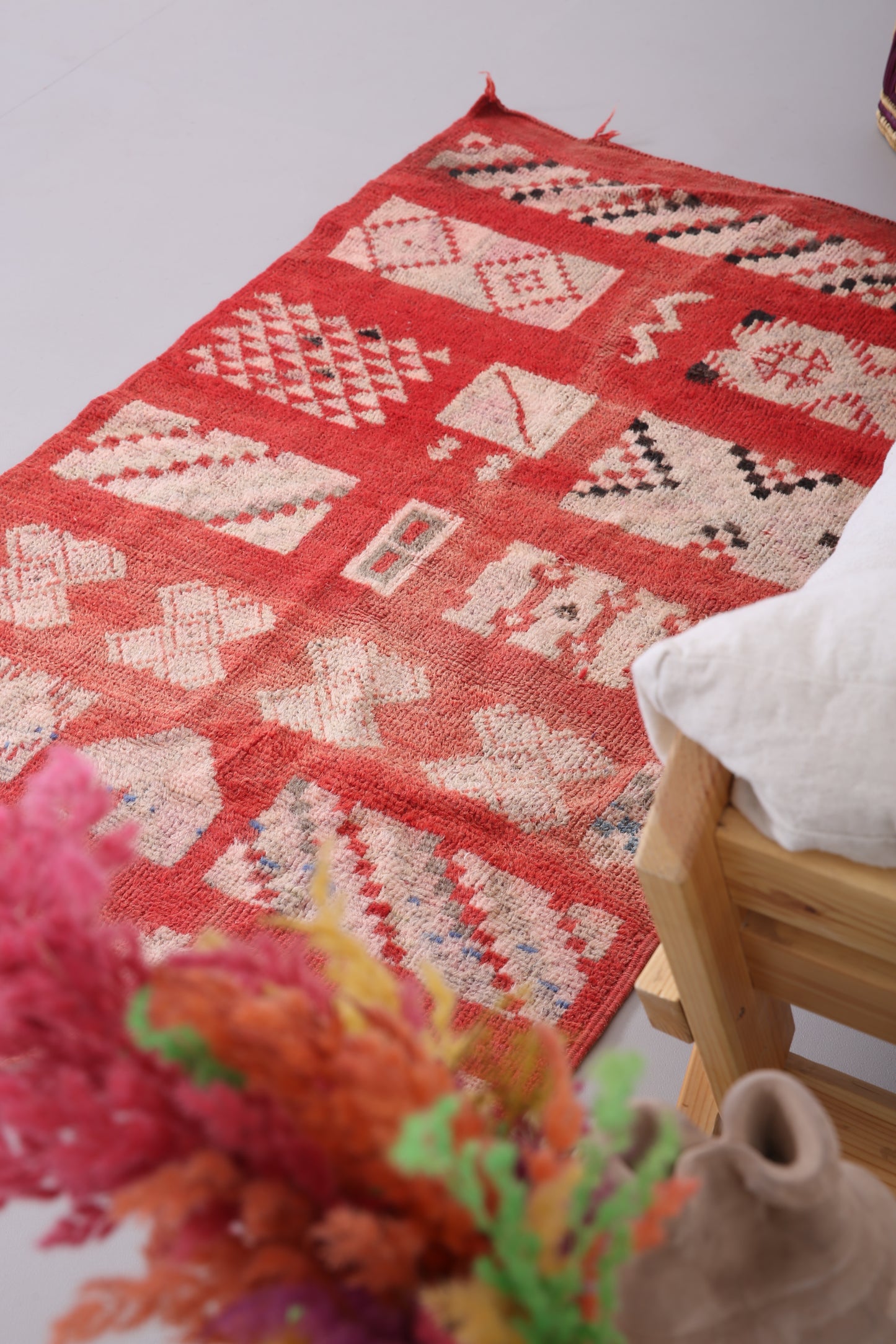 Kleiner marokkanischer Berberteppich 3,3 x 6,5 Fuß - roter Berberteppich - kleiner marokkanischer Teppich - handgefertigter Berberteppich - Vintage marokkanischer Boho-Teppich