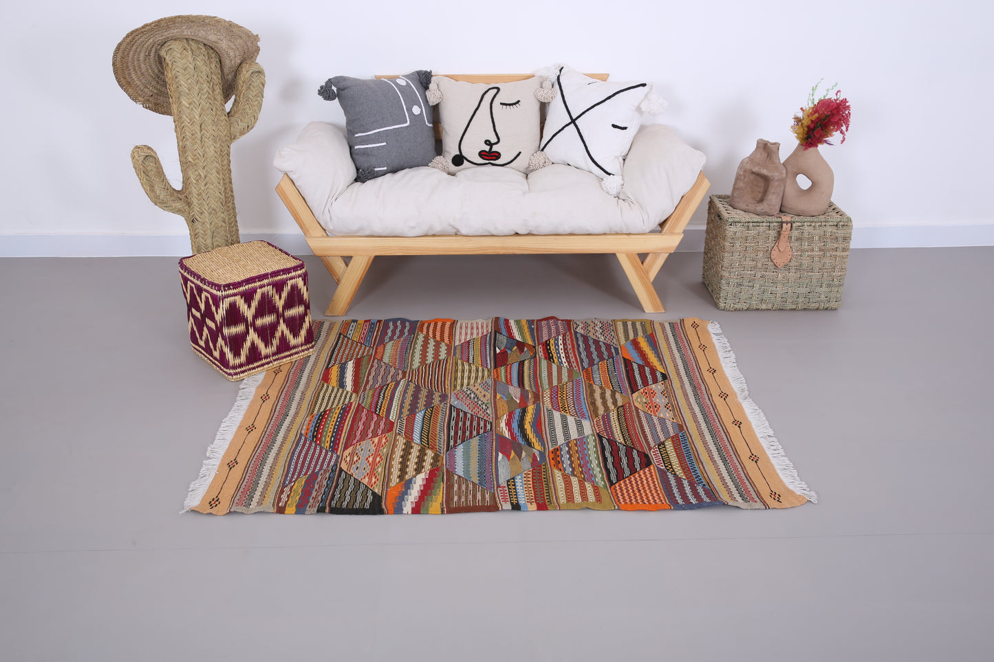 Handgewebter Kelim-Teppich 3,8 FT x 5,1 FT - kleiner Berberteppich - kleiner marokkanischer Teppich - handgemachter Berberteppich - Vintage marokkanischer Boho-Teppich