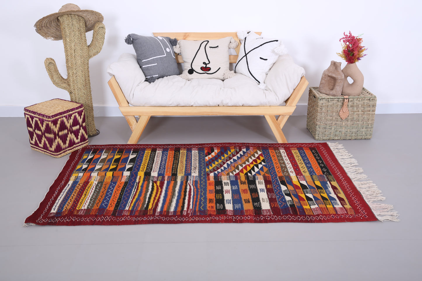 Handwoven picasso kilim rug 3.7 FT X 6.5 FT