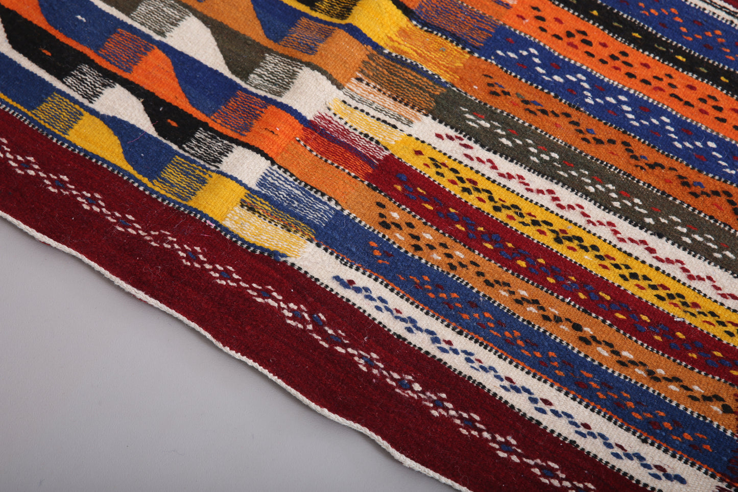 Handgewebter Picasso Kelim Teppich 3,7 FT x 6,5 FT - kleiner Berberteppich - kleiner marokkanischer Teppich - handgemachter Berberteppich - Vintage marokkanischer Boho Teppich