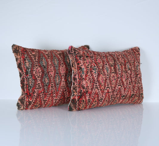 2er Set marokkanische Kelimkissen im Vintage-Stil 22,8" x 15,7" - Teppichkissen - handgemachte Berberkissen - boho marokkanische Kissen - gewebte Kissen