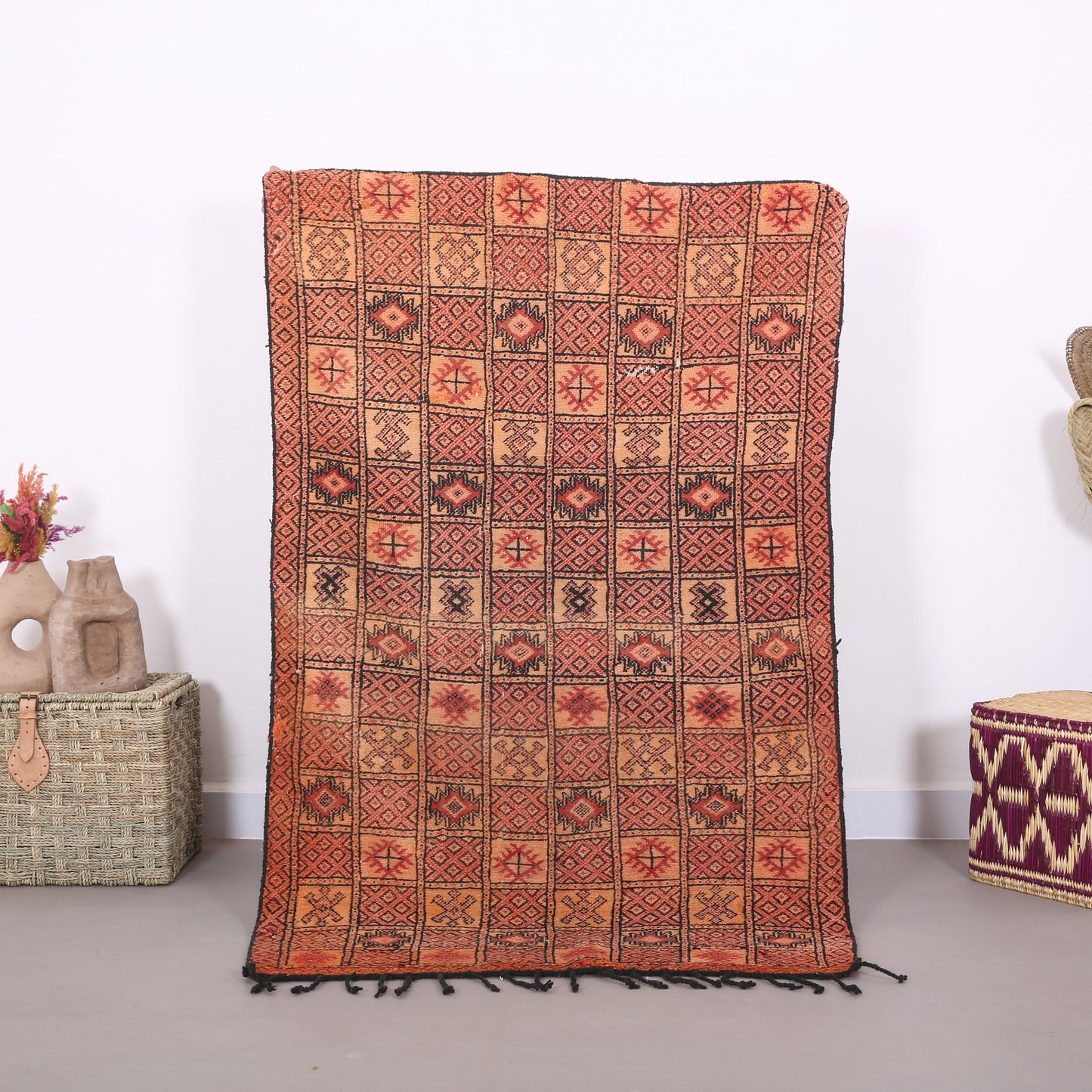 Moroccan flat woven berber rug 3.4 FT X 5.6 FT