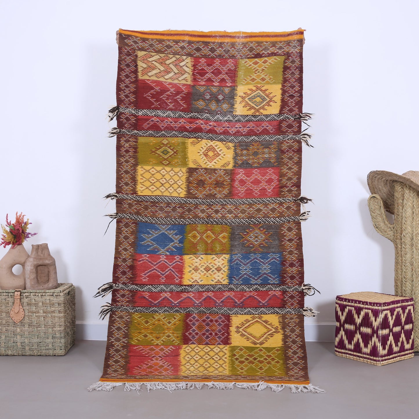 Marokkanischer handgewebter Berberteppich 3,3 FT x 6,6 FT - kleiner Berberteppich - kleiner marokkanischer Teppich - handgefertigter Berberteppich - Vintage marokkanischer Boho-Teppich