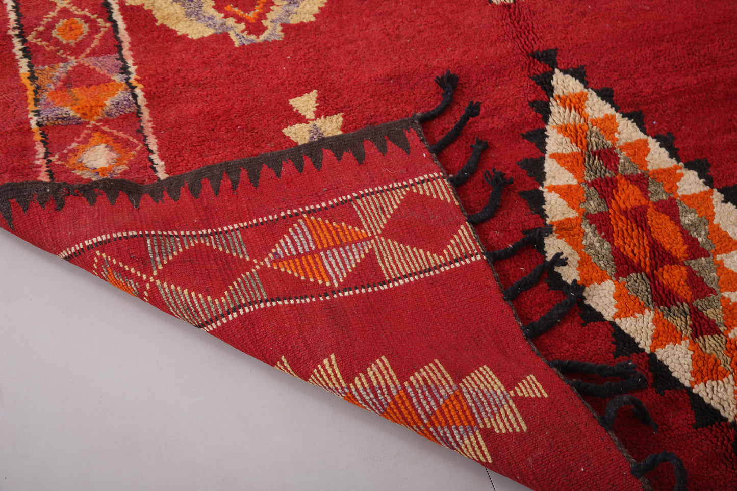 Roter handgemachter marokkanischer Boujaad-Teppich 6,3 FT x 9,8 FT - roter Marokko-Teppich - Vintage-Tribal-Teppich - handgemachter Berber-Teppich - einzigartiger Vintage-Teppich