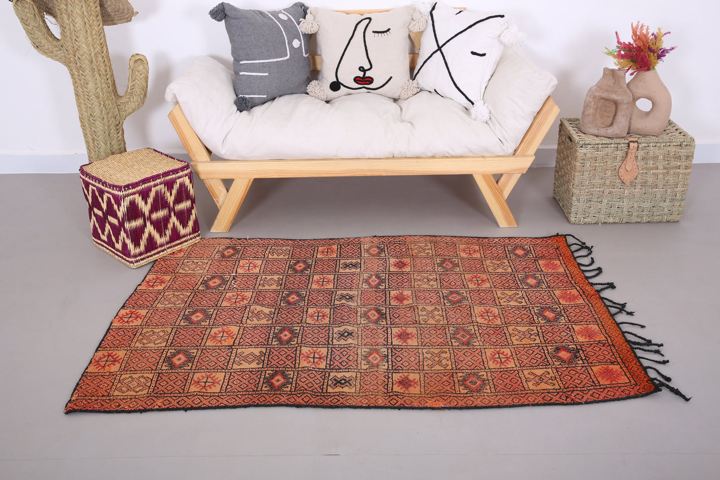 Moroccan flat woven berber rug 3.4 FT X 5.6 FT