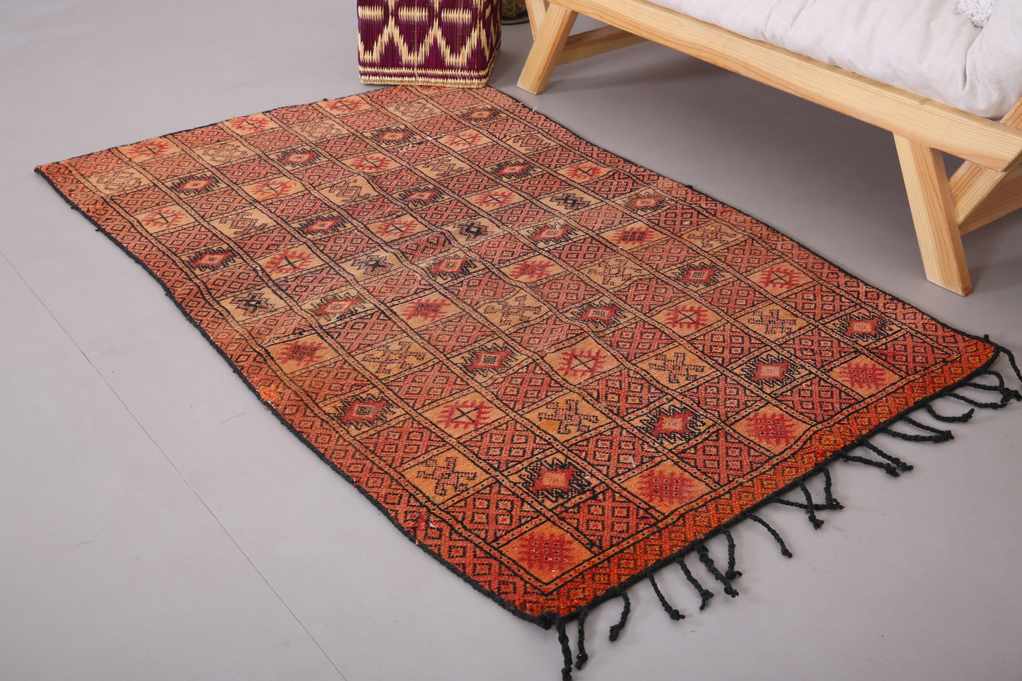 Marokkanischer flach gewebter Berberteppich 3,4 FT x 5,6 FT - kleiner Berberteppich - kleiner marokkanischer Teppich - handgefertigter Berberteppich - Vintage marokkanischer Boho-Teppich