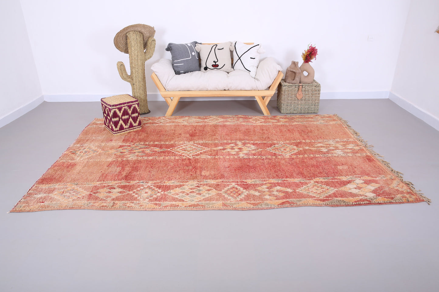 Fabelhafter authentischer marokkanischer Teppich 6,3 FT x 9,6 FT - Vintage marokkanischer Teppich - handgemachter Teppich - Berberteppich - alter Boho-Teppich - Pfirsichteppich