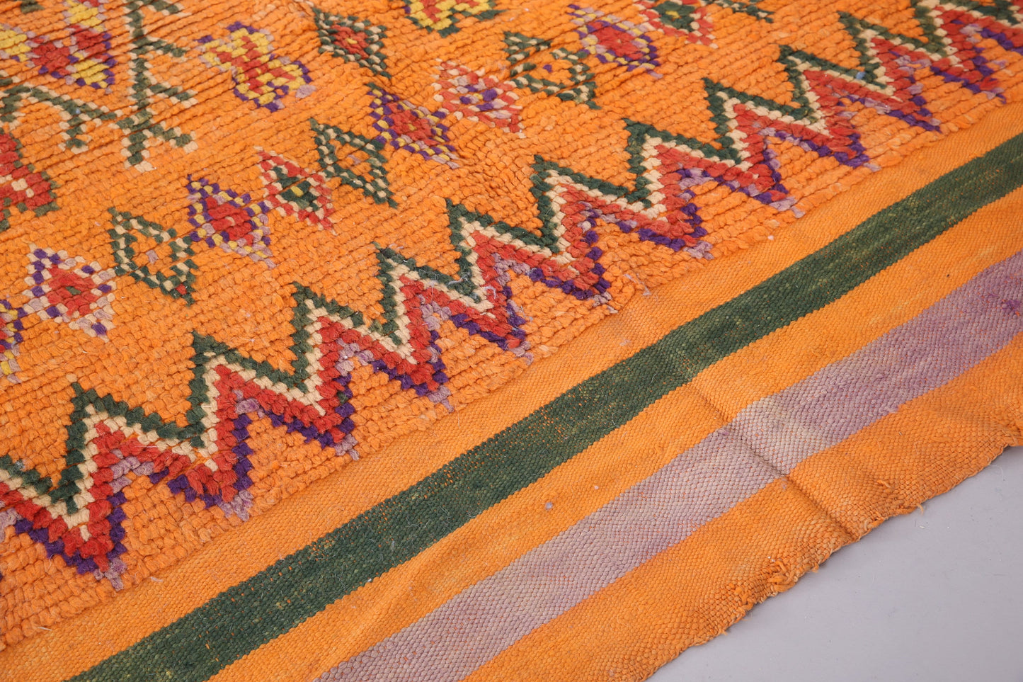 Oranger marokkanischer Vintage-Teppich 5,2 FT x 9,8 FT - marokkanischer Vintage-Teppich - handgemachter Azilal-Teppich - blasser Teppich - alter Boho-Teppich - alter Tribal-Teppich