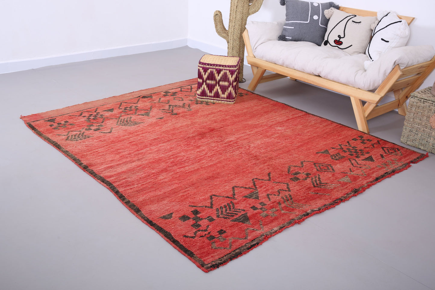 Roter marokkanischer Vintage-Teppich 6,3 FT x 7,4 FT - roter marokkanischer Teppich - Vintage-Tribal-Teppich - handgemachter Berberteppich - einzigartiger Vintage-Teppich - Boho-Teppich