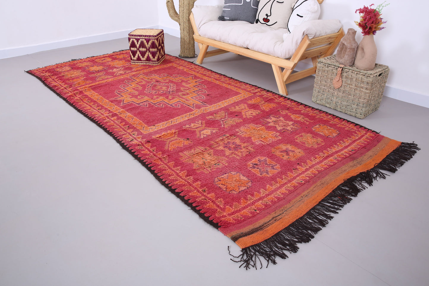 Red Handmade Moroccan Rug 5 FT X 11 FT