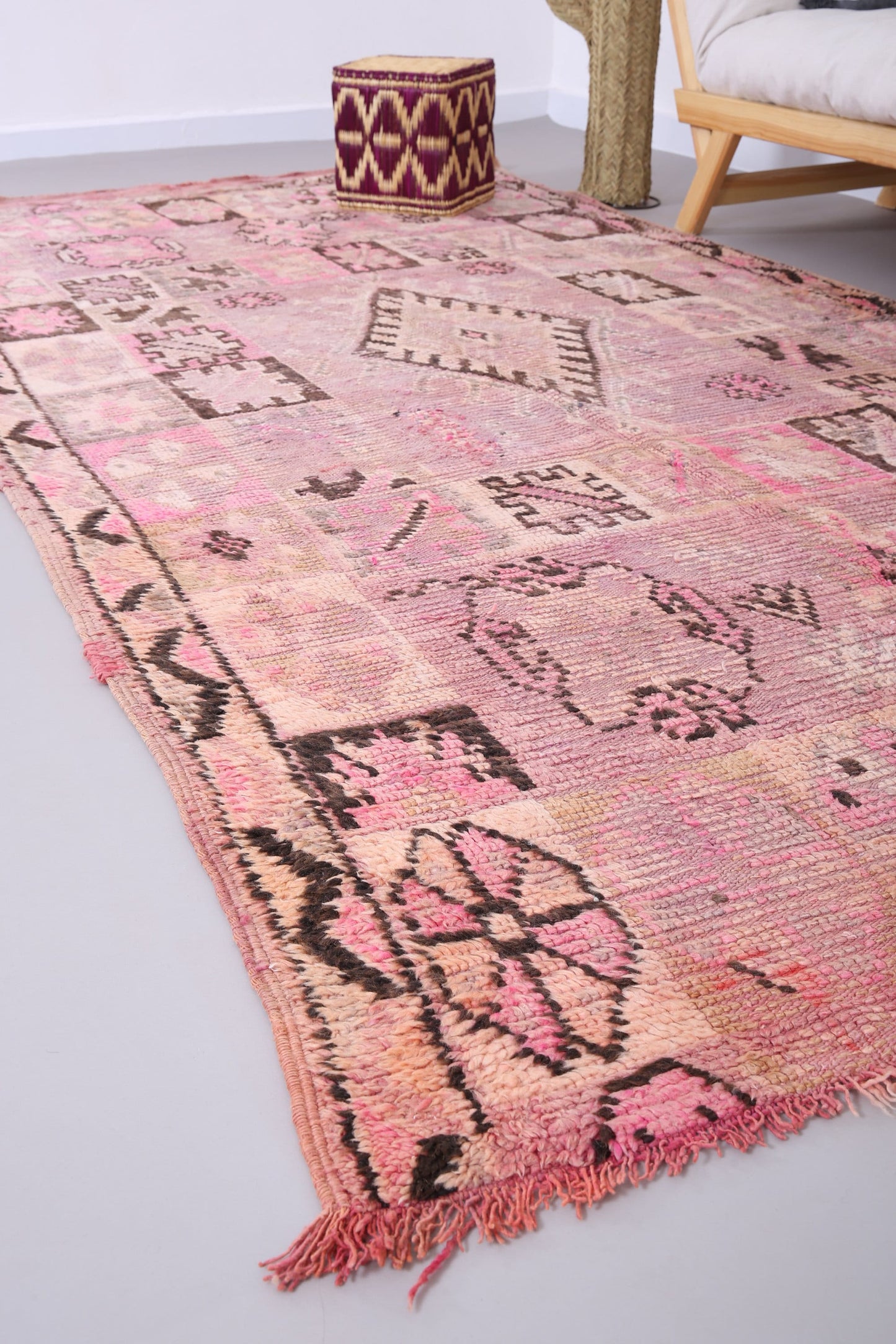 Rosa Vintage Boujaad Teppich 6 FT x 8 FT - Vintage marokkanischer Teppich - handgemachter Teppich - Berberteppich - alter Boho Teppich - antiker Teppich - rosa Teppich