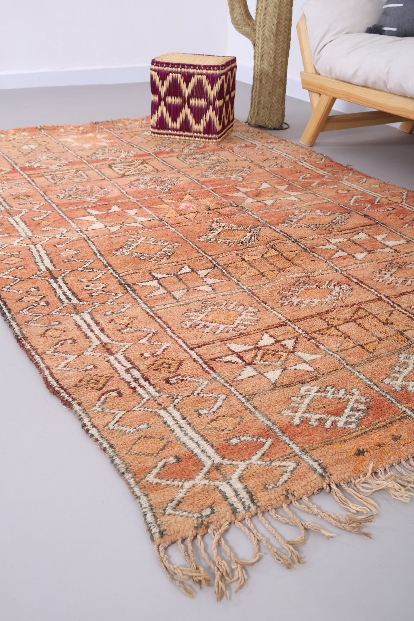 Pfirsichfarbener Vintage Boujaad Teppich 5,2 FT x 8,6 FT - marokkanischer Vintage Teppich - handgemachter Teppich - Berberteppich aus Marokko - alter Boho Teppich - Vintage Tribal Teppich