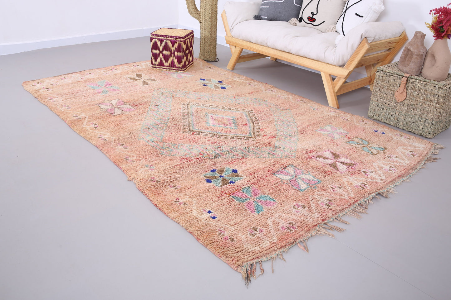 Pfirsichfarbener Boujaad-Teppich, 16,7 x 28,6 m – marokkanischer Vintage-Teppich – handgefertigter Teppich – Berberteppich aus Marokko – alter Boho-Teppich – Vintage-Tribal-Teppich