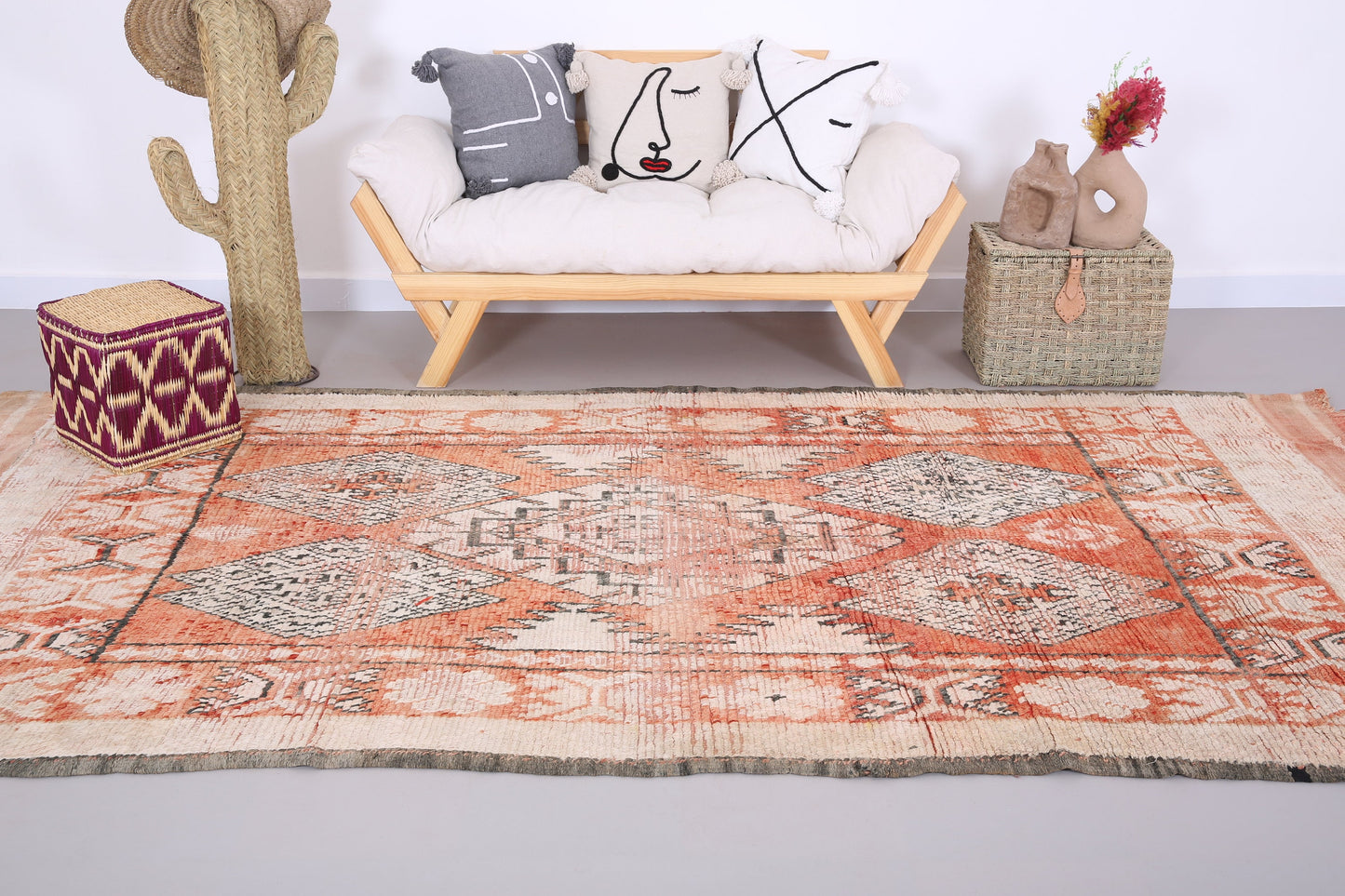 Vintage Boujaad blasser Teppich 5,2 FT x 12 FT - Vintage marokkanischer Teppich - pfirsichfarbener handgemachter Teppich - Berberteppich - alter Boho-Teppich - Vintage-Tribal-Teppich