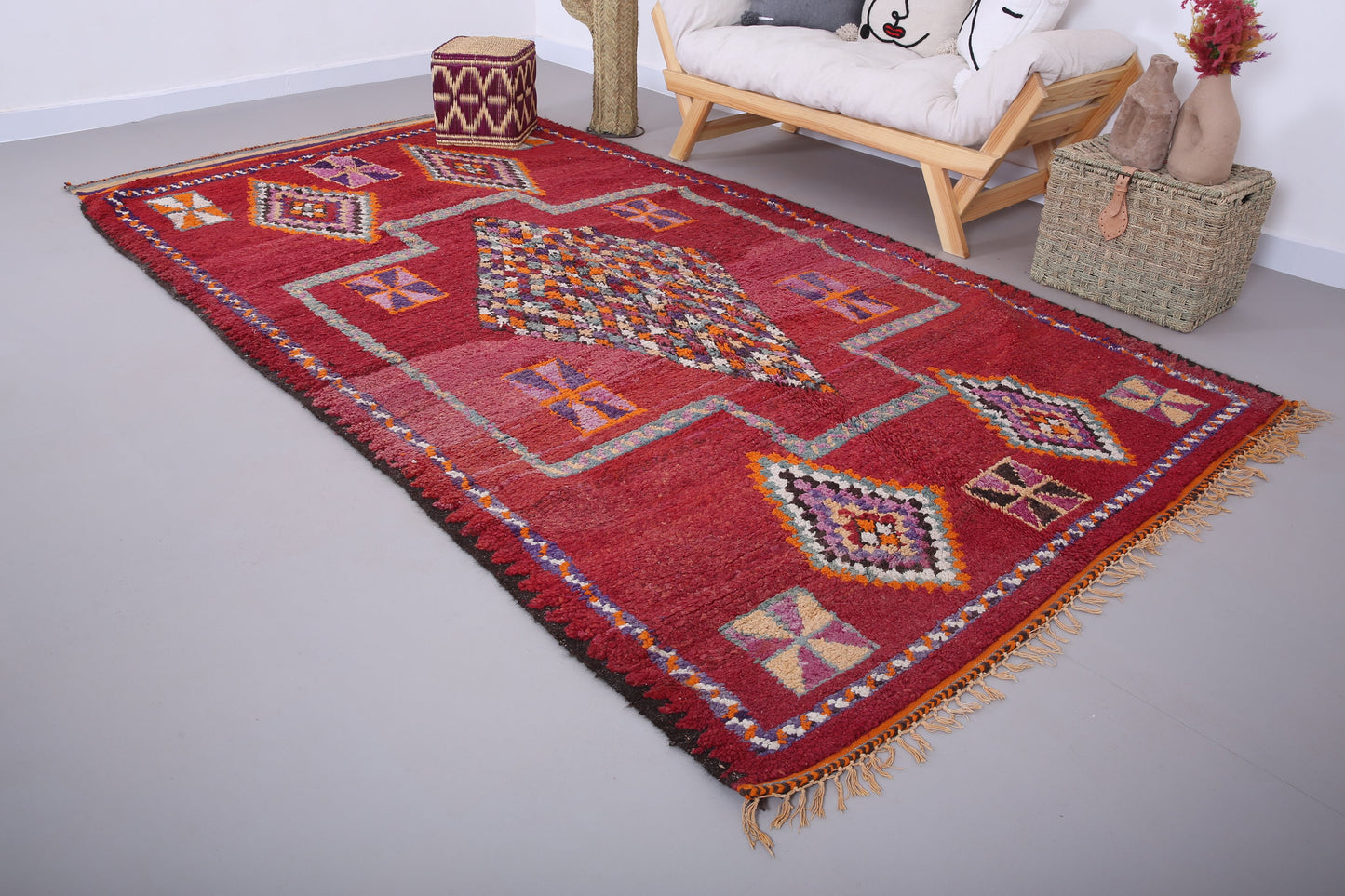 Red Vintage moroccan rug 6 FT X 11.2 FT