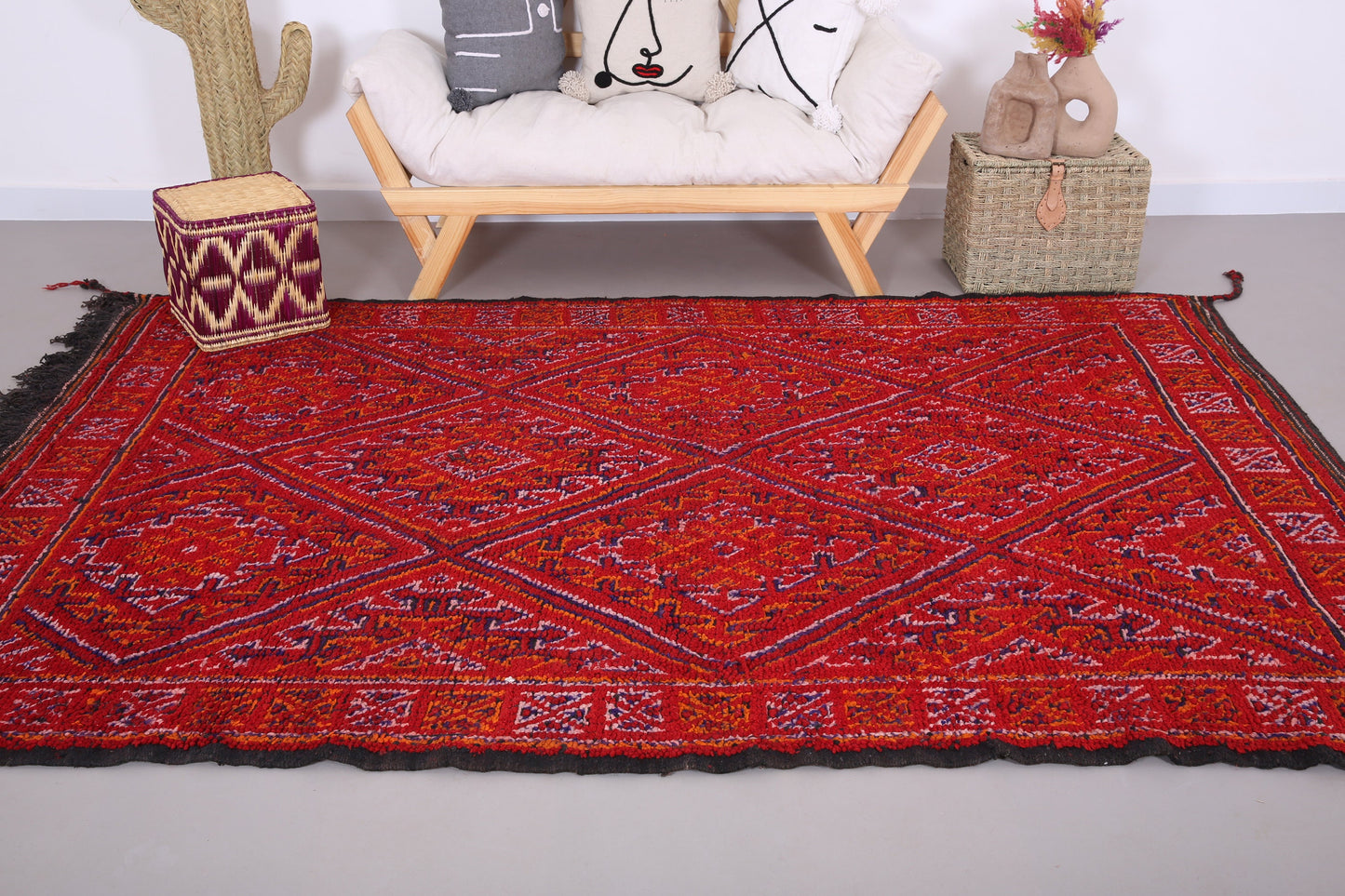 Roter handgemachter Beni Mguild Teppich 6 FT x 9 FT - Vintage handgemachter Teppich - marokkanischer Teppich - Berberteppich - handgefertigter Tribal Teppich - Marokko Teppich Vintage
