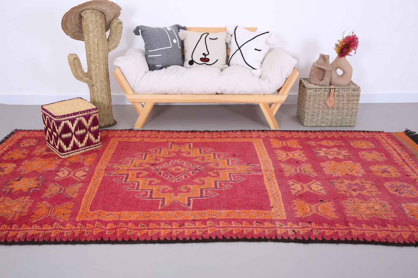 Red Handmade Moroccan Rug 5 FT X 11 FT