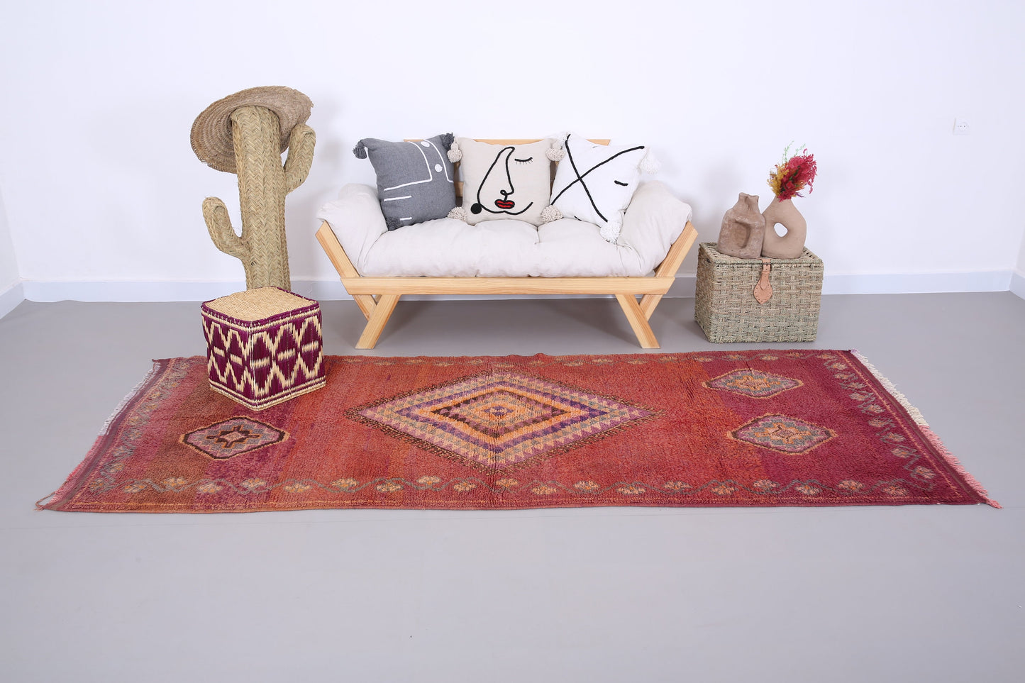 Handgemachter marokkanischer Läuferteppich 3,9 FT x 9,4 FT - roter Marokko Teppich - Vintage Tribal Teppich - handgemachter Berberteppich - alter Vintage Teppich - Boho Teppich
