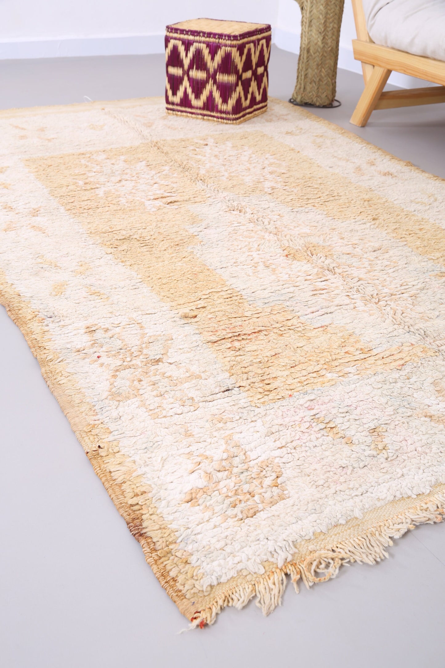 Gelber marokkanischer blasser Teppich 5 FT x 8,7 FT - Vintage marokkanischer Teppich - handgemachter Teppich - Berberteppich - alter Boho-Teppich - gelber Unikat-Teppich