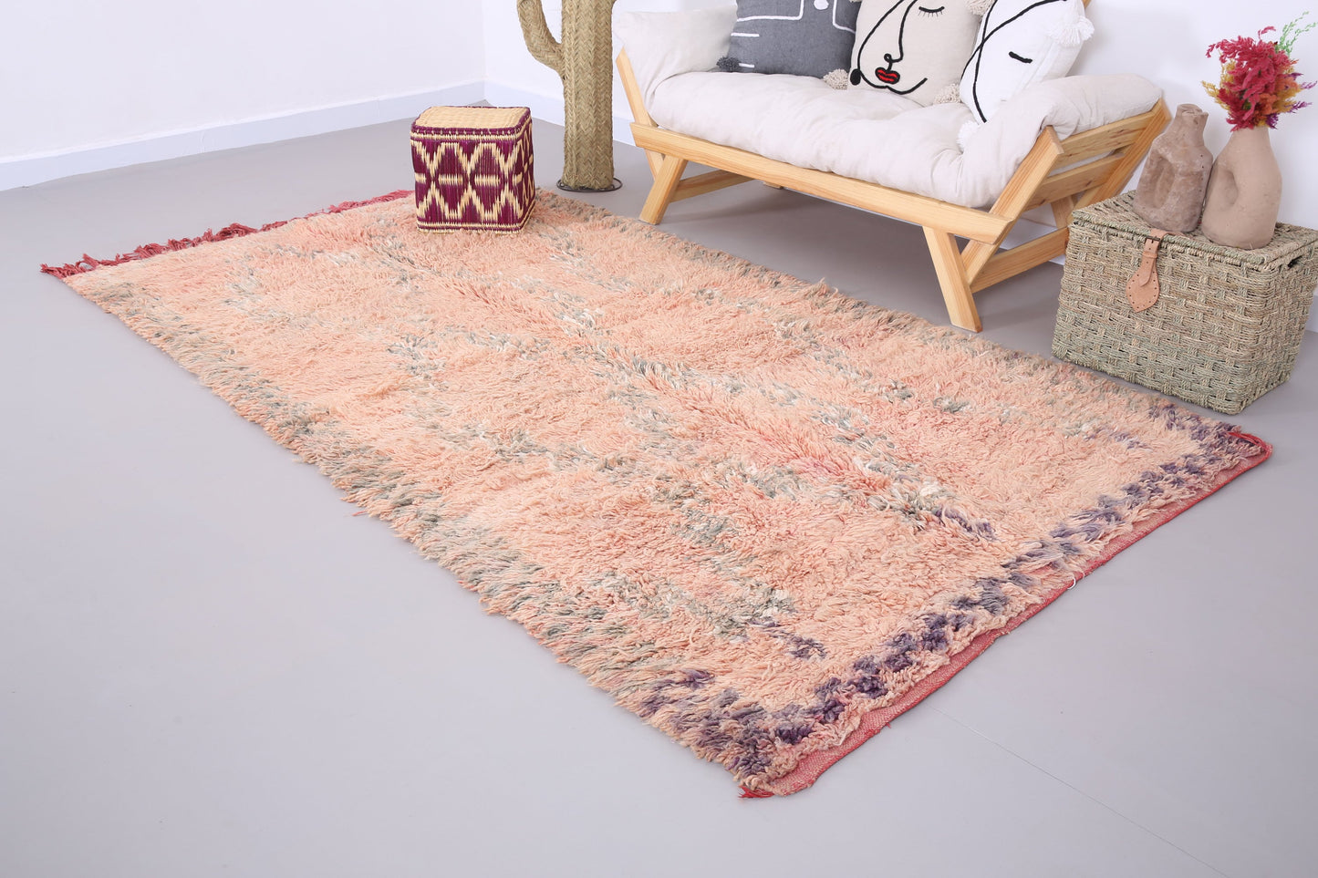 Peach vintage moroccan rug 5 FT X 9 FT