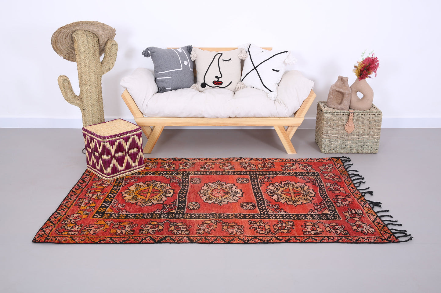 Roter marokkanischer handgewebter Teppich 4 FT x 7,2 FT - kleiner Berberteppich - kleiner marokkanischer Teppich - handgefertigter Berberteppich - Vintage marokkanischer Boho-Teppich