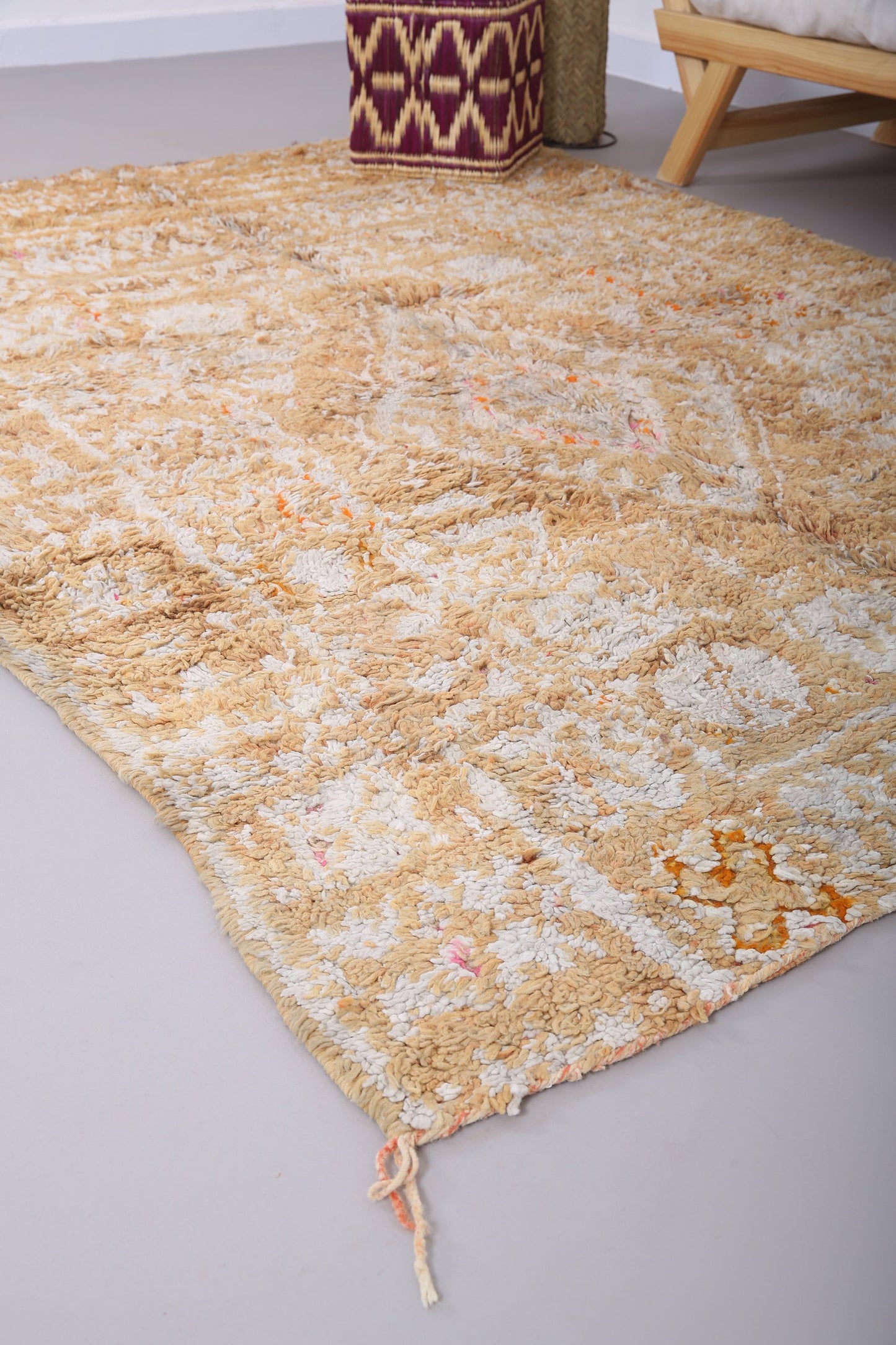 Gelber marokkanischer Teppich 5,7 FT x 8,4 FT - marokkanischer Vintage-Teppich - handgefertigter Teppich - Berberteppich - alter Boho-Teppich - gelber Unikat-Teppich - 100 % Wolle